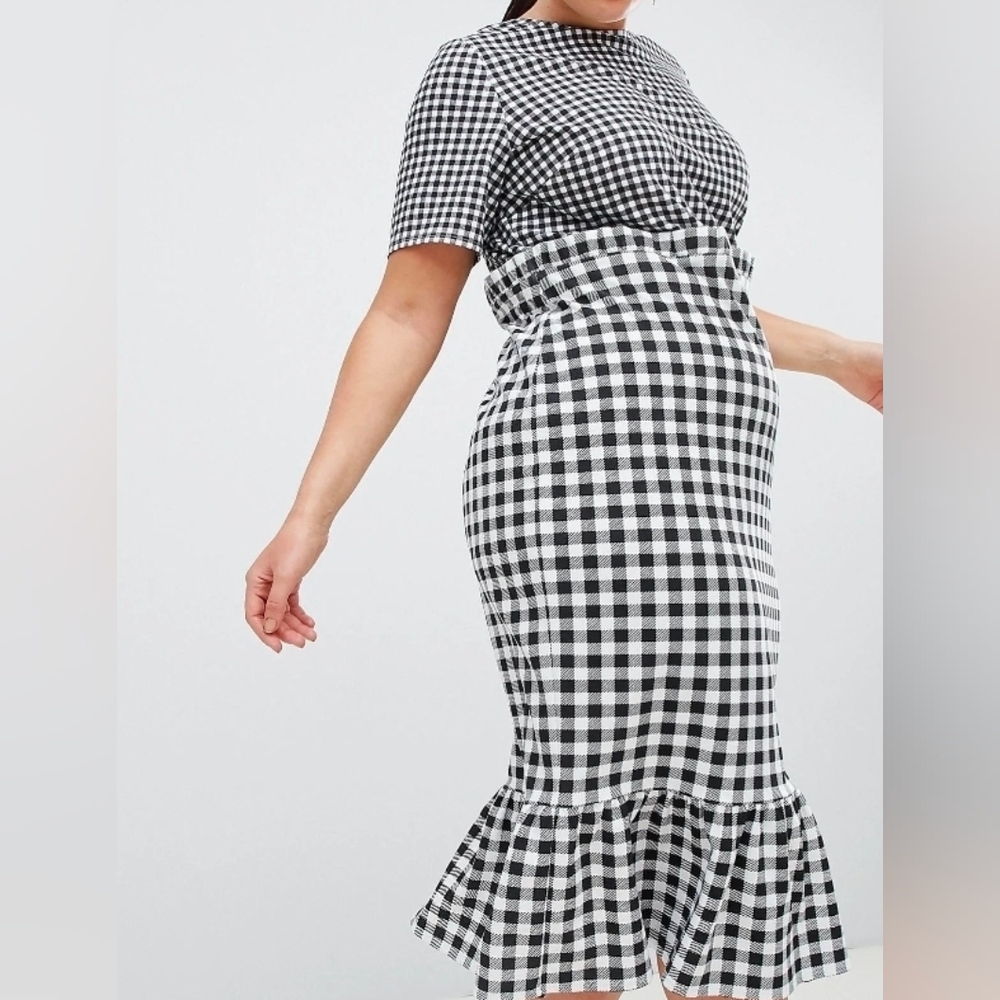 ASOS Black and White Midi Dress With Pep Hem